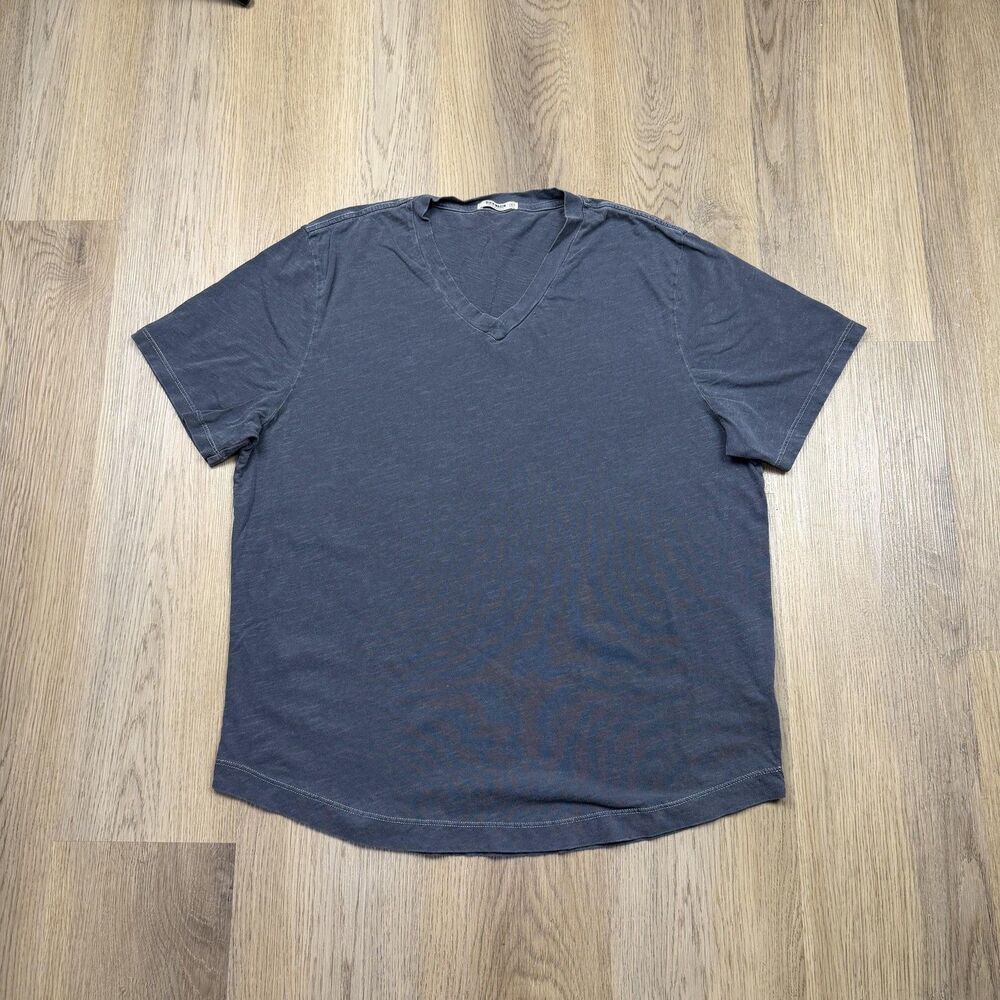 Buck Mason Shirt Mens XL Gray Slub V-Neck Curved Hem Cotton Tee Made In USA